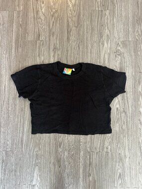 Big Bud Press Black Honeycomb Crop Top Short Sleeve Tee Unisex Size S